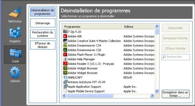 desinstaller programme windows ccleaner